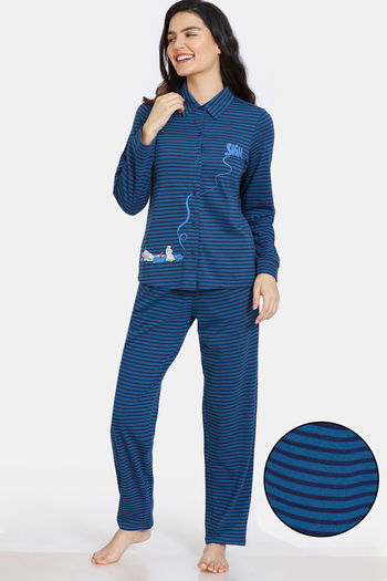 Buy Zivame Trendy Basics Knit Cotton Pyjama Set - Sailor Blue